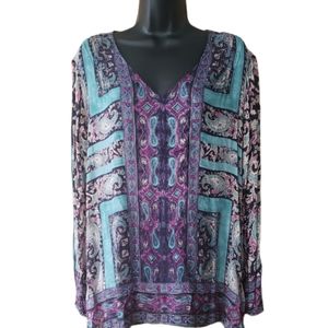 Lucky brand long sleeve paisley printed top